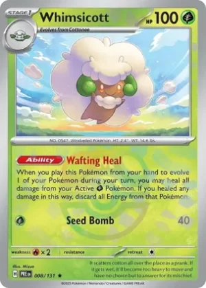 Whimsicott - 008/131 - Reverse Holo - Rare - Master Ball